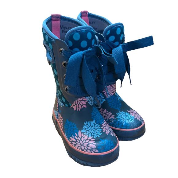 Bogs Little Girl 9 Boot Rubber Blue Casey Lace Up Waterproof Winter Snow Toddler - Picture 1 of 8